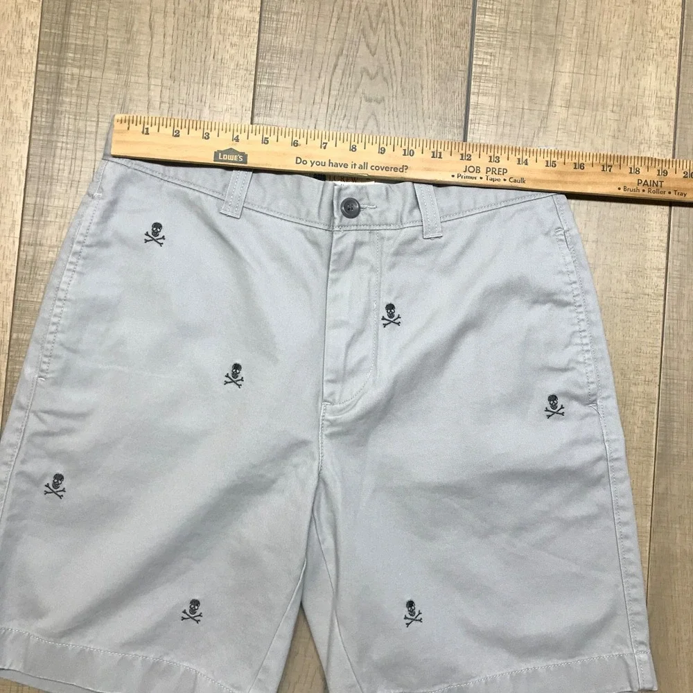 J.CREW Shorts Mens Size 31 Gray‎ Broken in Chino Skull Embroidered Grunge Cotton
